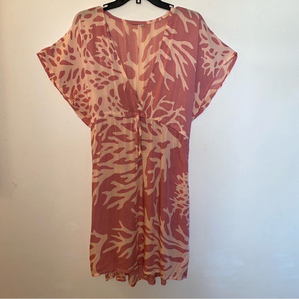 Pink Coral Hawaiian Beach Swim Coverup Dress With Drawstring Waist (One Size) - Picture 1 of 8